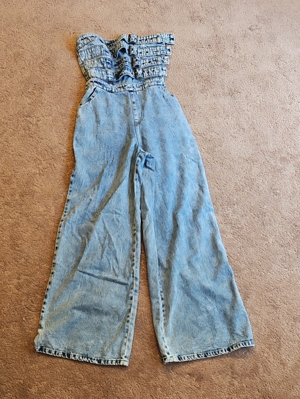 Strapless Wide Leg Jean Romper